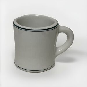Walker China Restaurantware Diner Style Coffee Mug White With Green Stripe 8 Oz